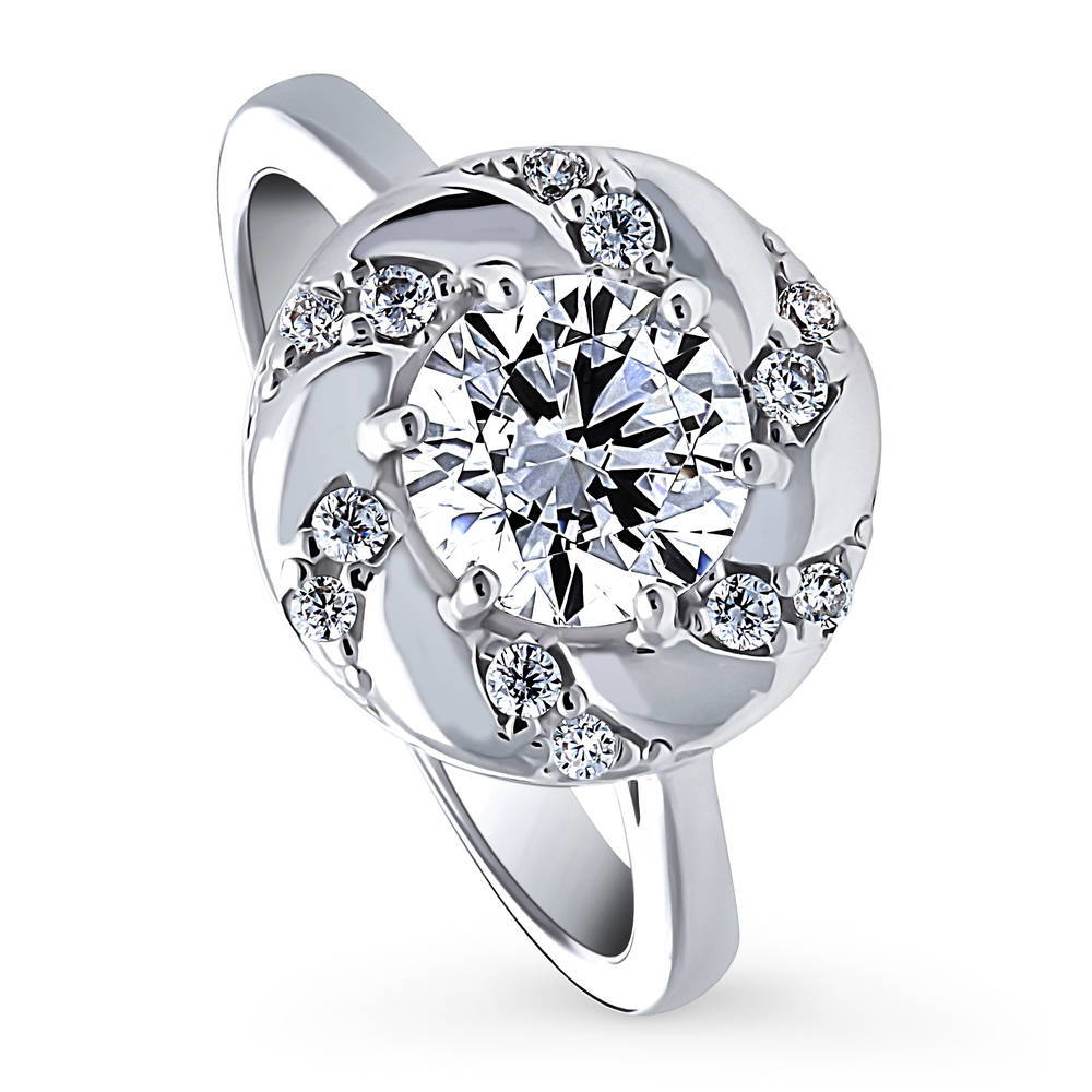 Front view of Woven Wreath CZ Ring in Sterling Silver