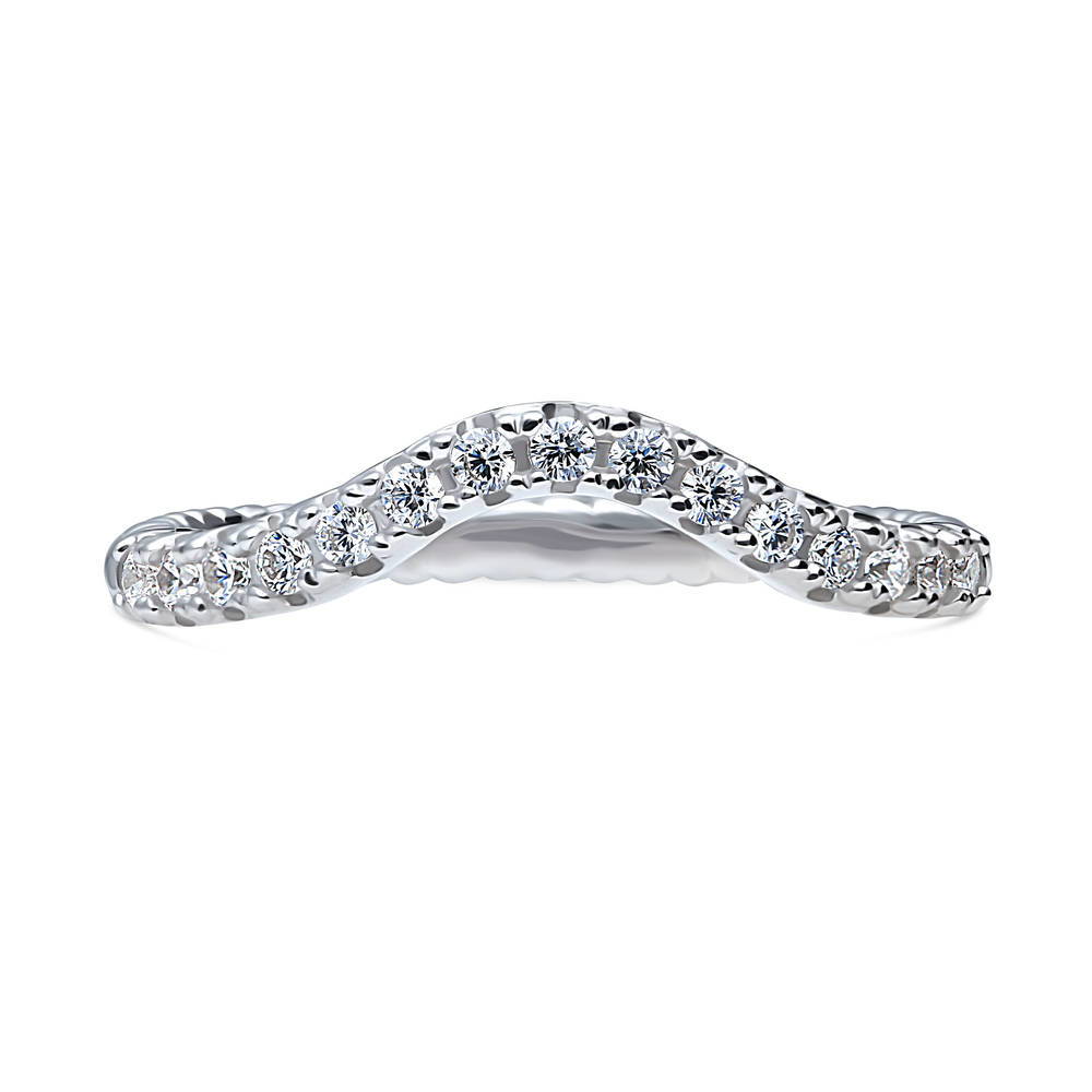 Sterling Silver Woven Pave Set CZ Wedding Curved Half Eternity