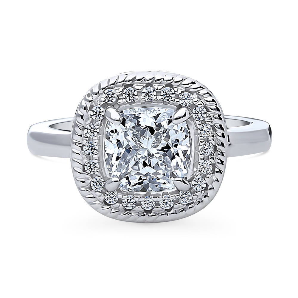 Halo Woven Art Deco Cushion CZ Ring in Sterling Silver