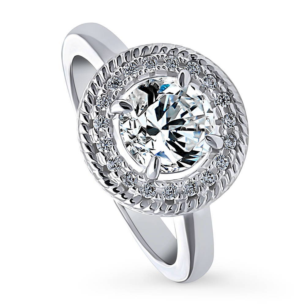 Front view of Halo Cable Round CZ Ring in Sterling Silver