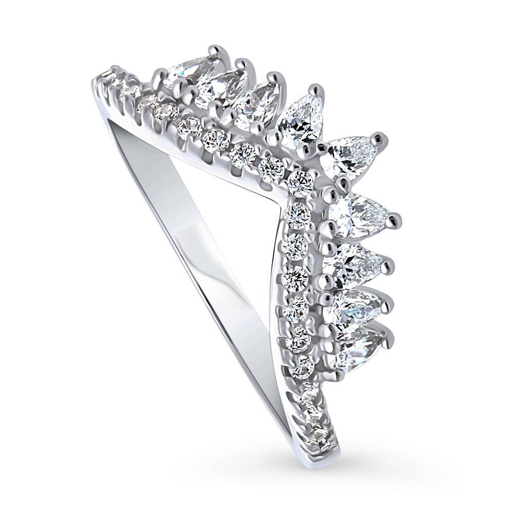 Wishbone Crown CZ Curved Half Eternity Ring in Sterling Silver, front view
