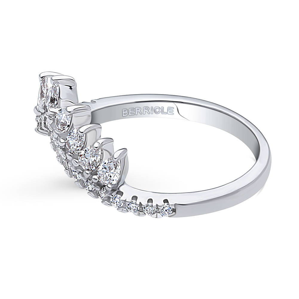 Wishbone Crown CZ Curved Half Eternity Ring in Sterling Silver, side view