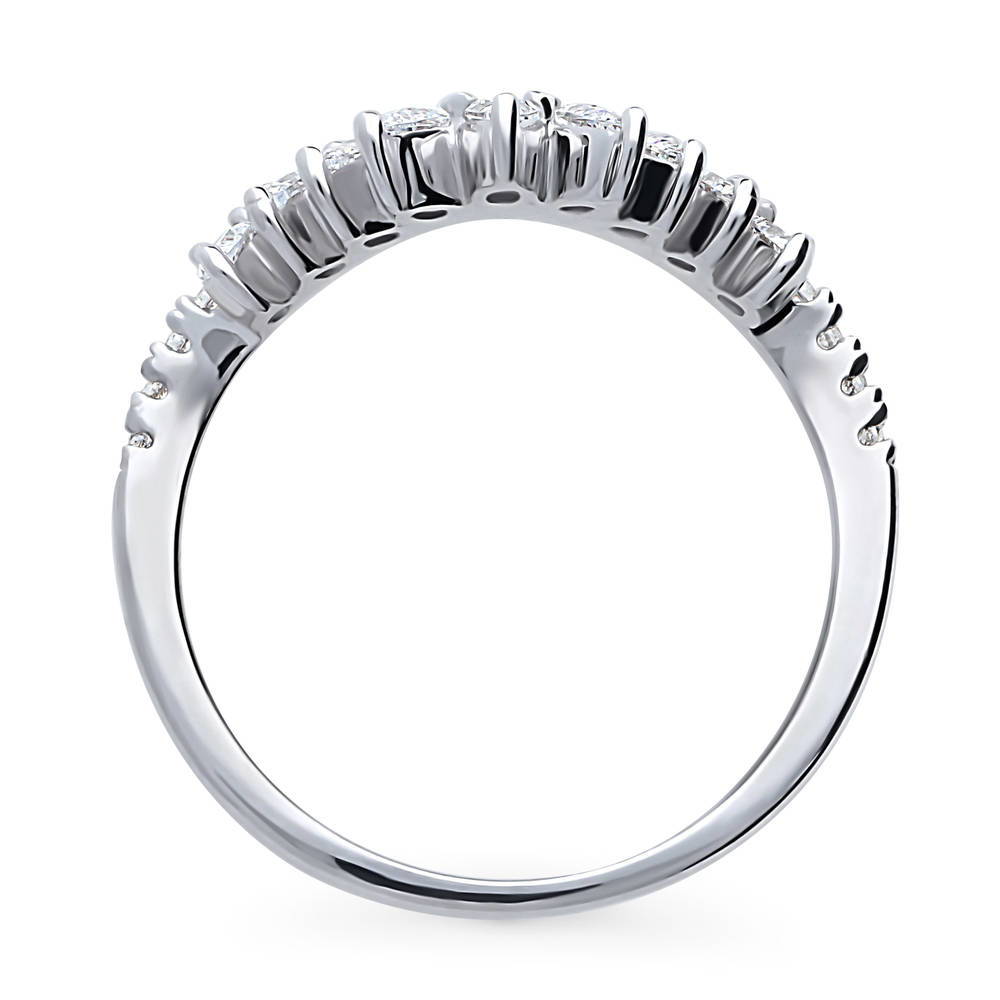 Wishbone Crown CZ Curved Half Eternity Ring in Sterling Silver, alternate view