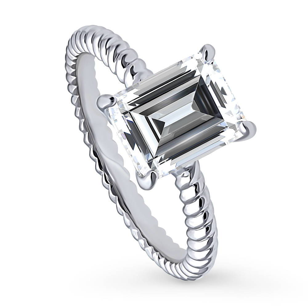 Front view of Woven Solitaire CZ Ring in Sterling Silver