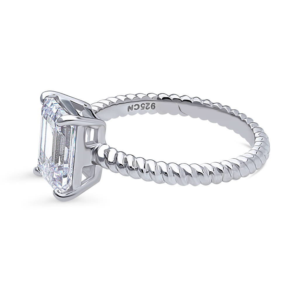 Angle view of Woven Solitaire CZ Ring in Sterling Silver