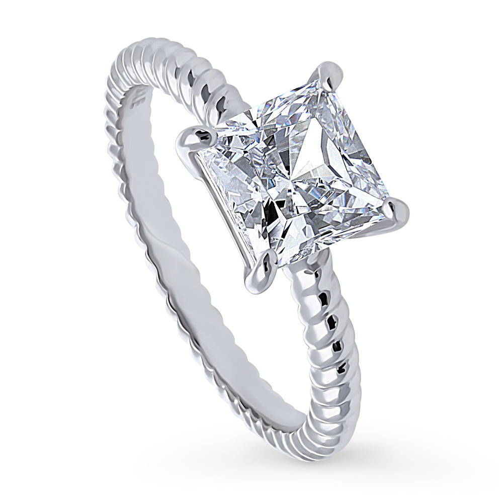 Front view of Woven Solitaire CZ Ring in Sterling Silver