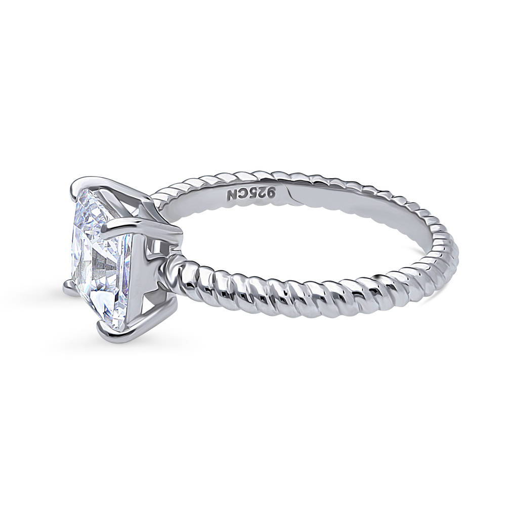 Angle view of Woven Solitaire CZ Ring in Sterling Silver