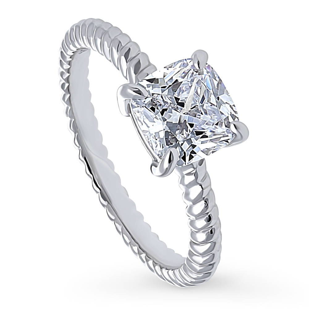 Front view of Woven Solitaire CZ Ring in Sterling Silver