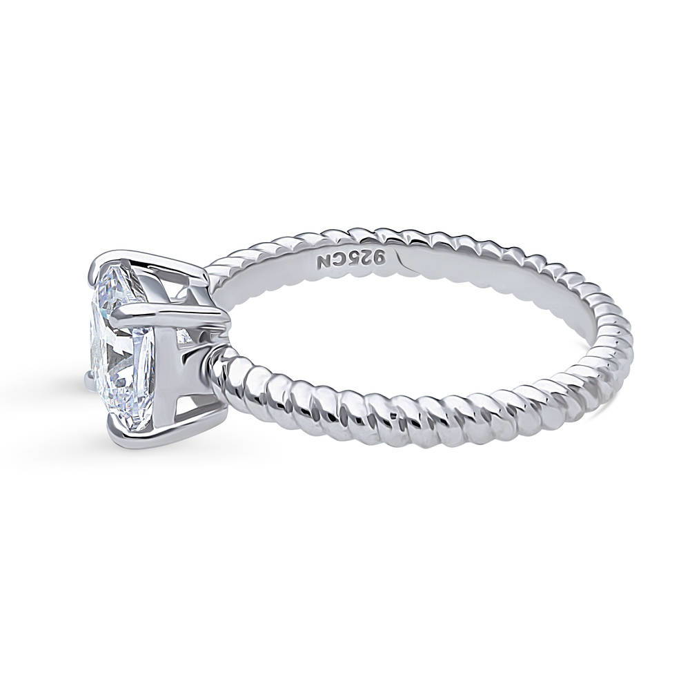 Angle view of Woven Solitaire CZ Ring in Sterling Silver