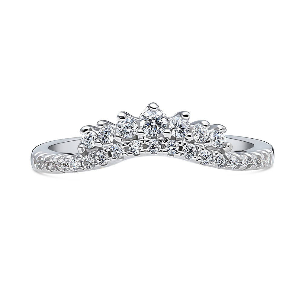 Wishbone CZ Curved Half Eternity Ring in Sterling Silver