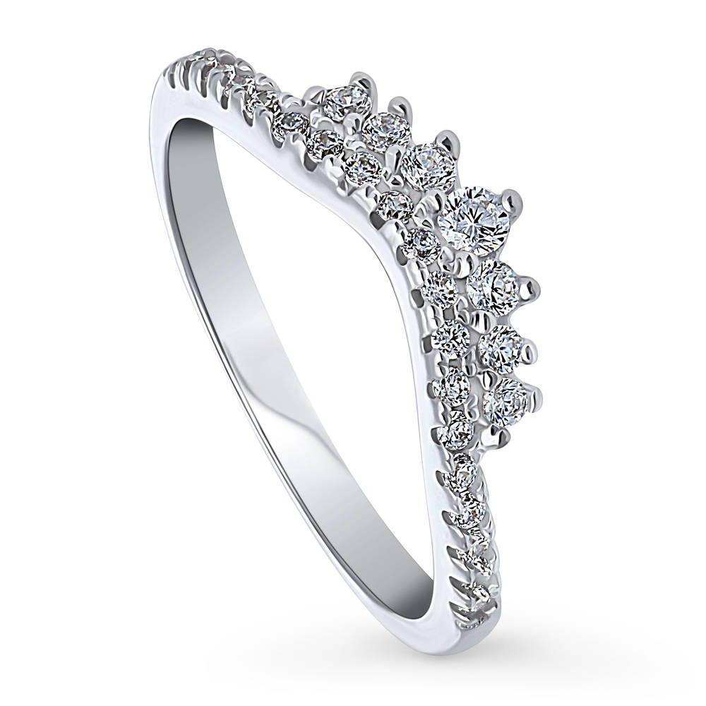 Wishbone CZ Curved Half Eternity Ring in Sterling Silver, 4 of 9