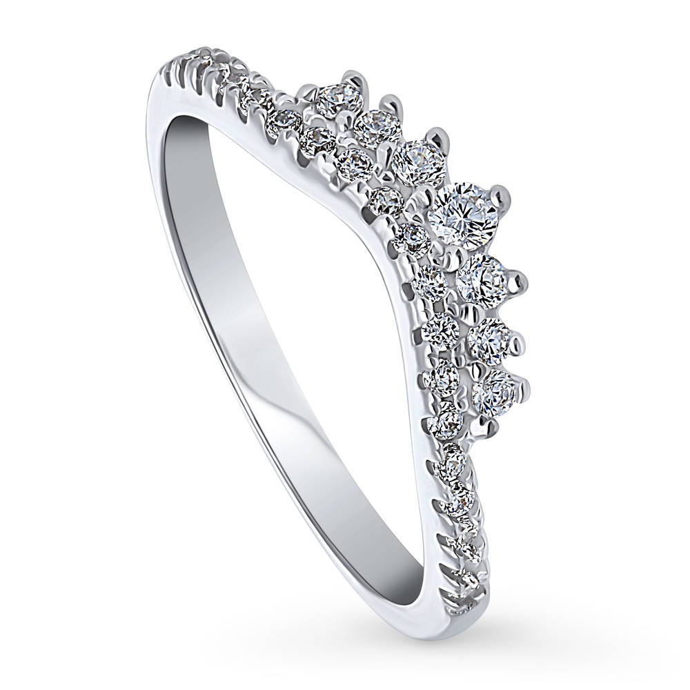 Front view of Wishbone CZ Curved Half Eternity Ring in Sterling Silver