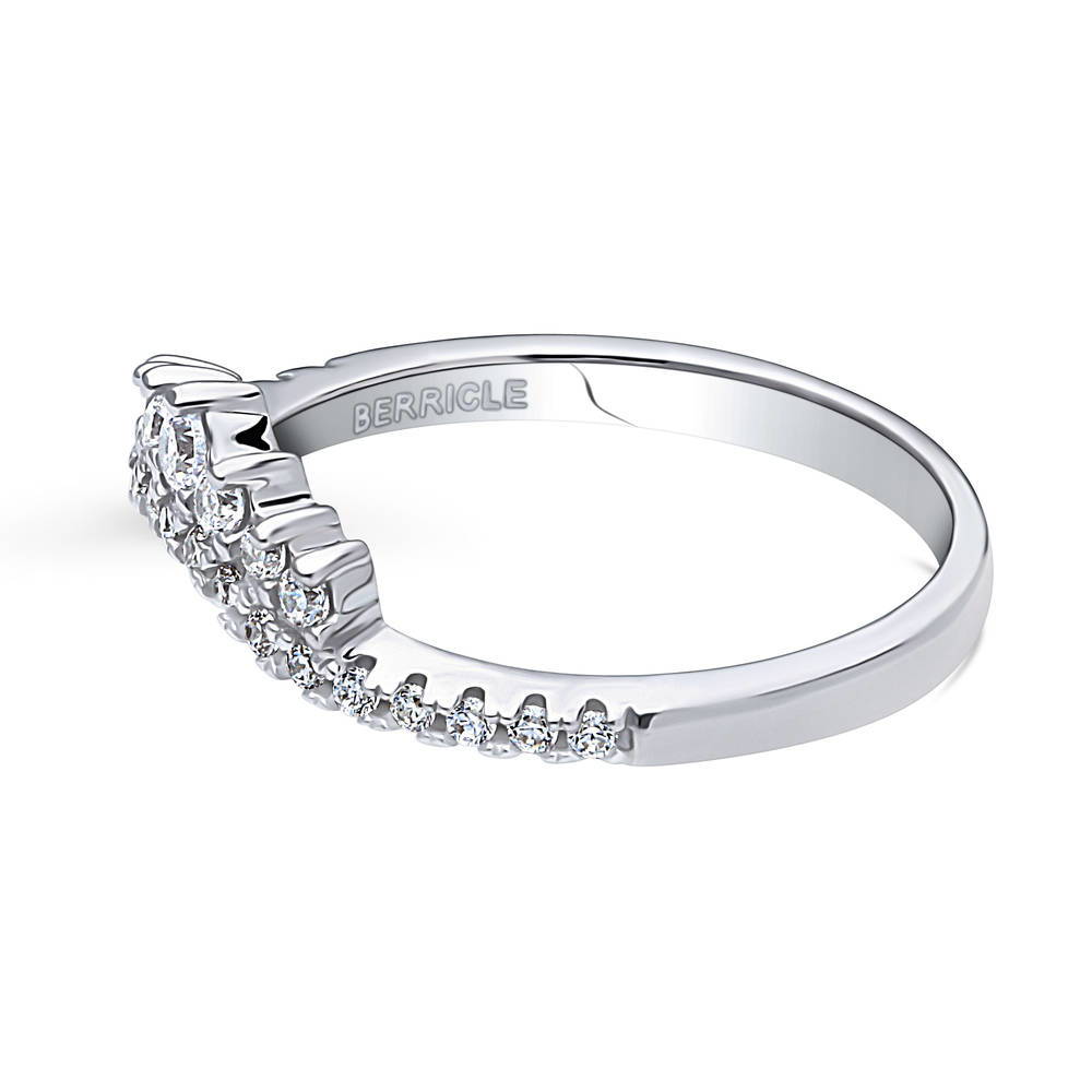 Wishbone CZ Curved Half Eternity Ring in Sterling Silver, side view