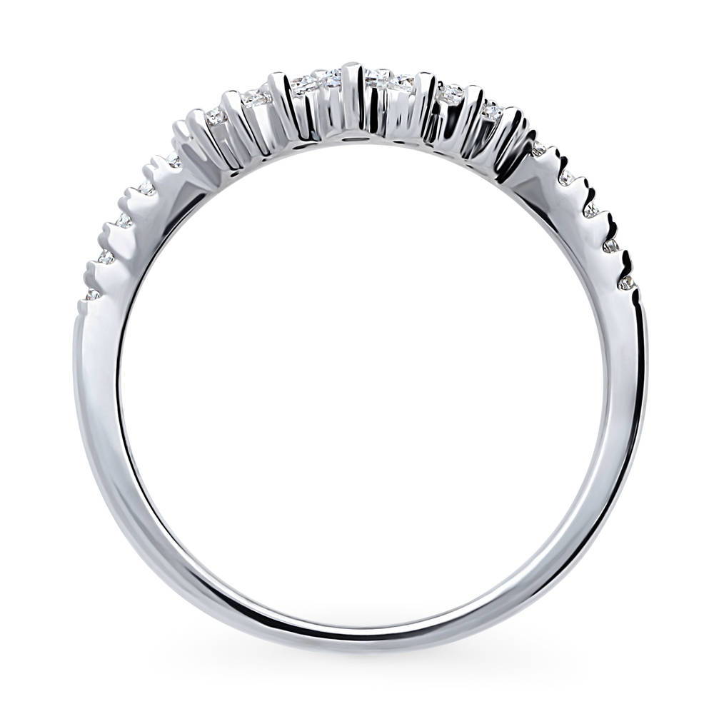 Wishbone CZ Curved Half Eternity Ring in Sterling Silver, alternate view