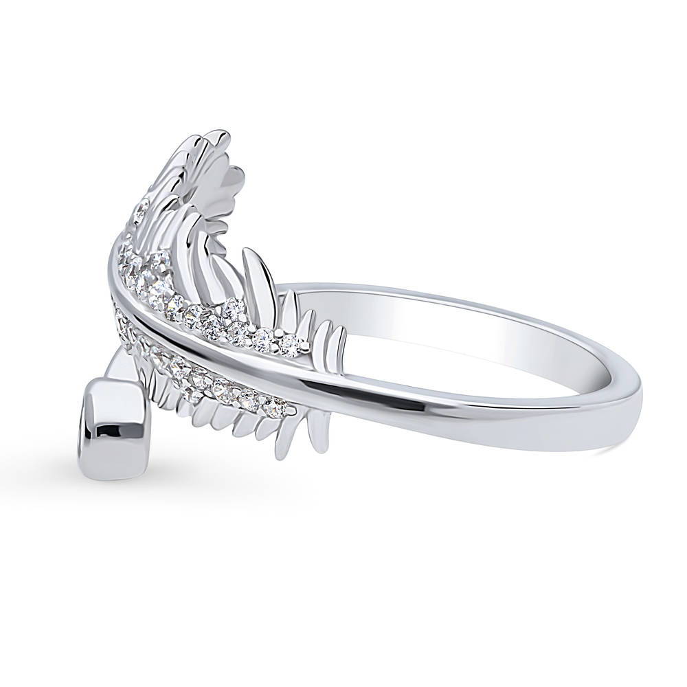 Angle view of Feather Bypass CZ Ring in Sterling Silver, 5 of 10