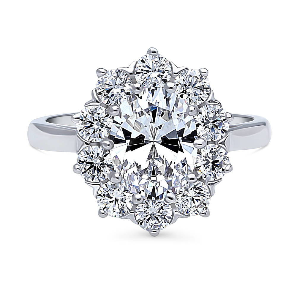 Flower Halo CZ Statement Ring in Sterling Silver