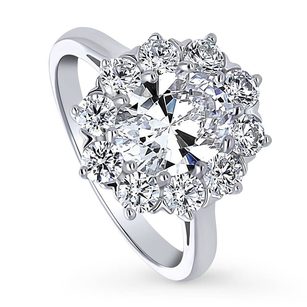 Front view of Flower Halo CZ Statement Ring in Sterling Silver