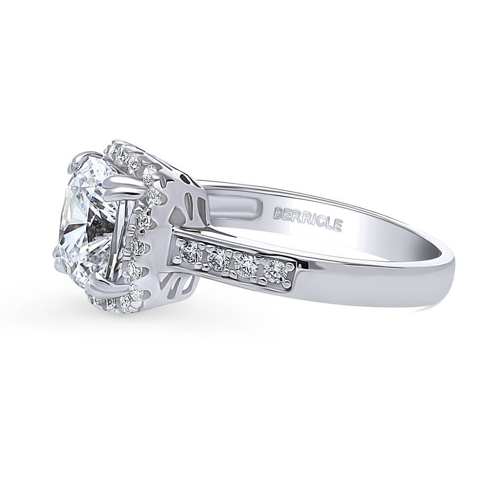Angle view of Halo Cushion CZ Ring in Sterling Silver, 5 of 9