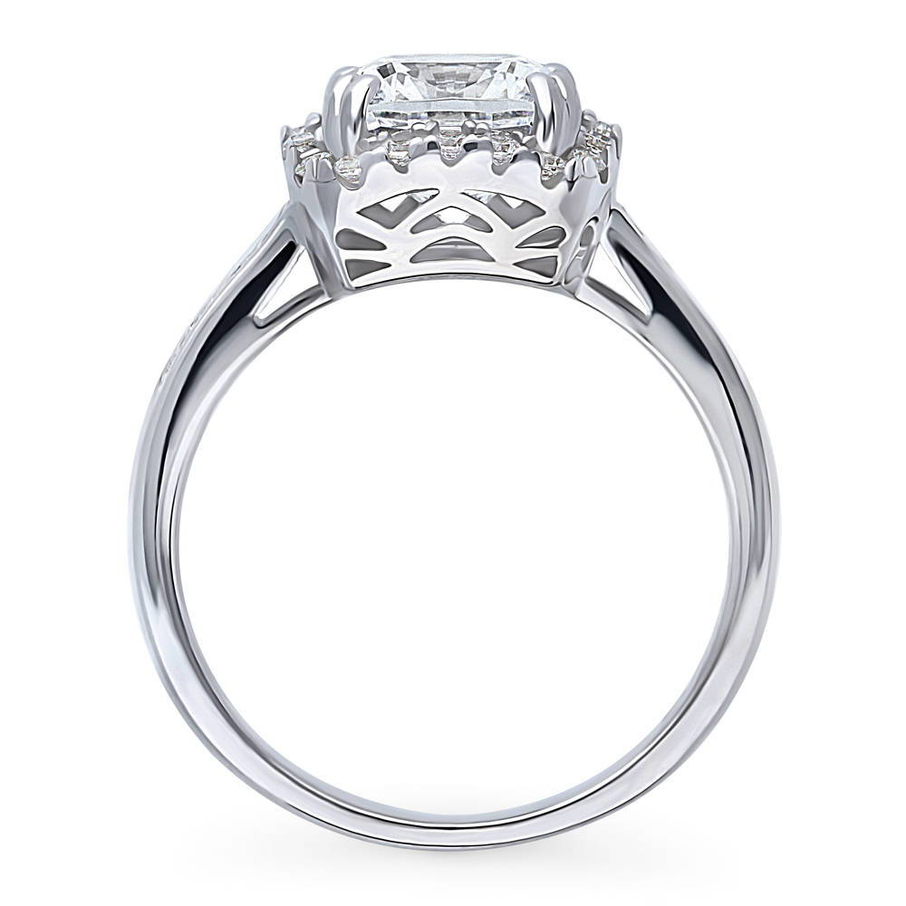 Alternate view of Halo Cushion CZ Ring in Sterling Silver