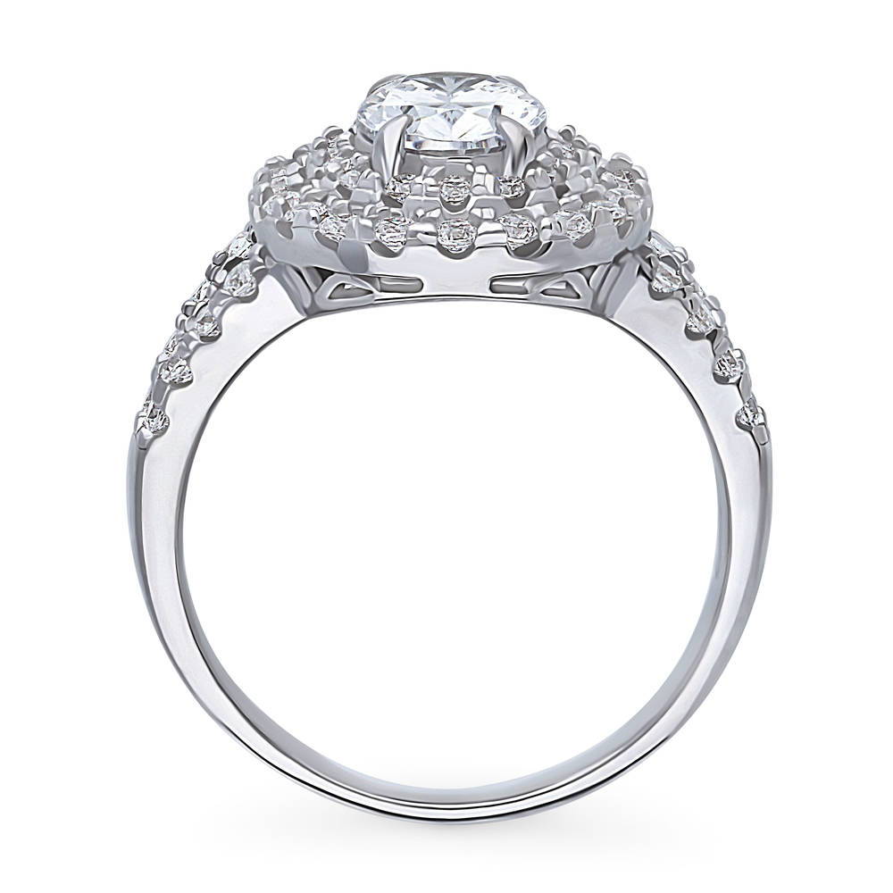 Halo Oval CZ Statement Split Shank Ring in Sterling Silver