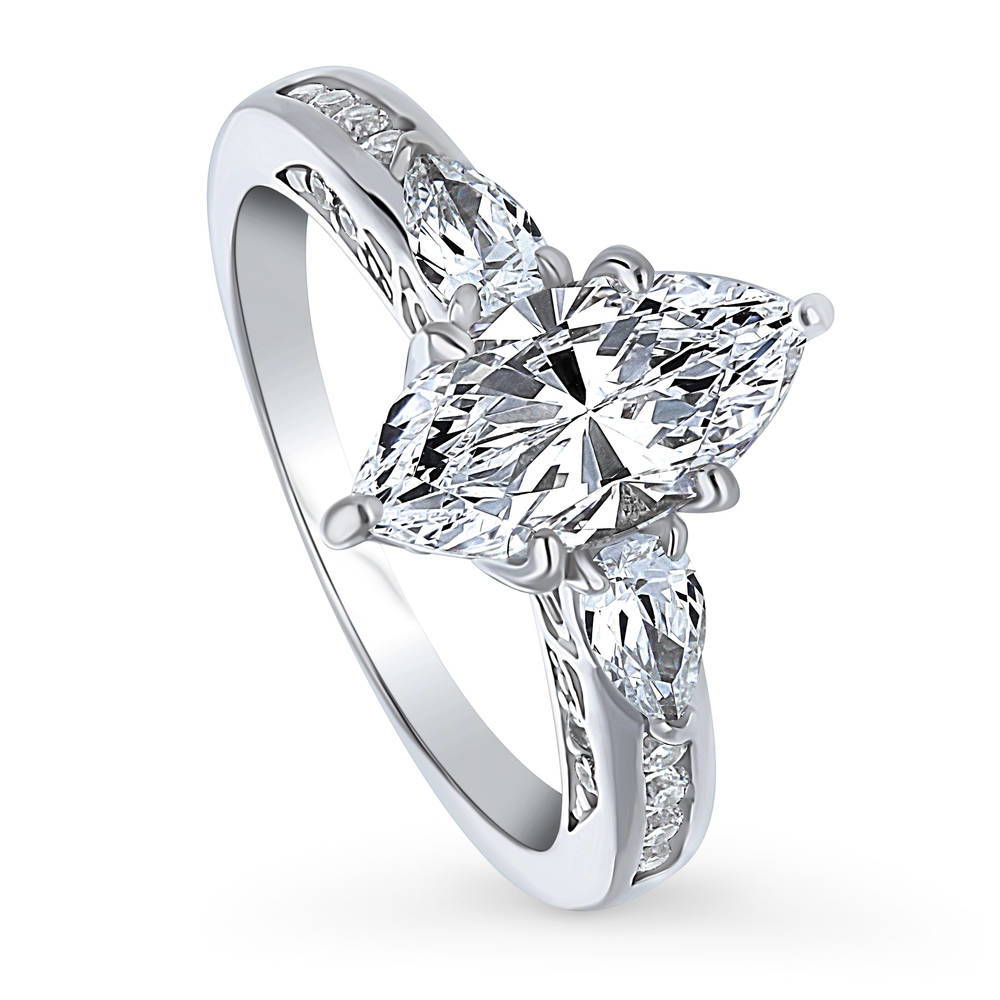 Front view of 3-Stone Marquise CZ Ring in Sterling Silver