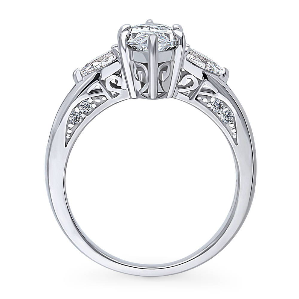 Alternate view of 3-Stone Marquise CZ Ring in Sterling Silver