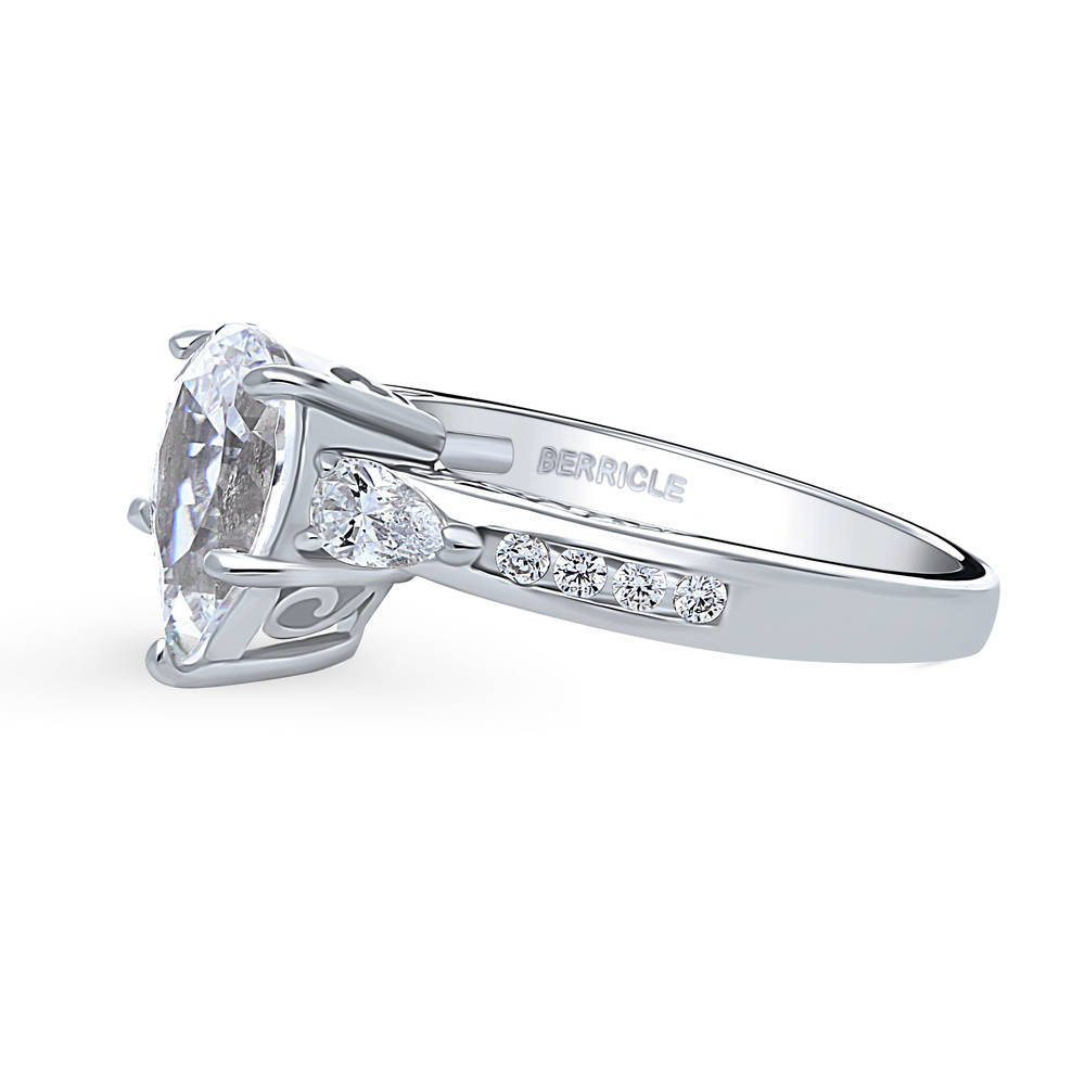 Angle view of 3-Stone Pear CZ Ring in Sterling Silver