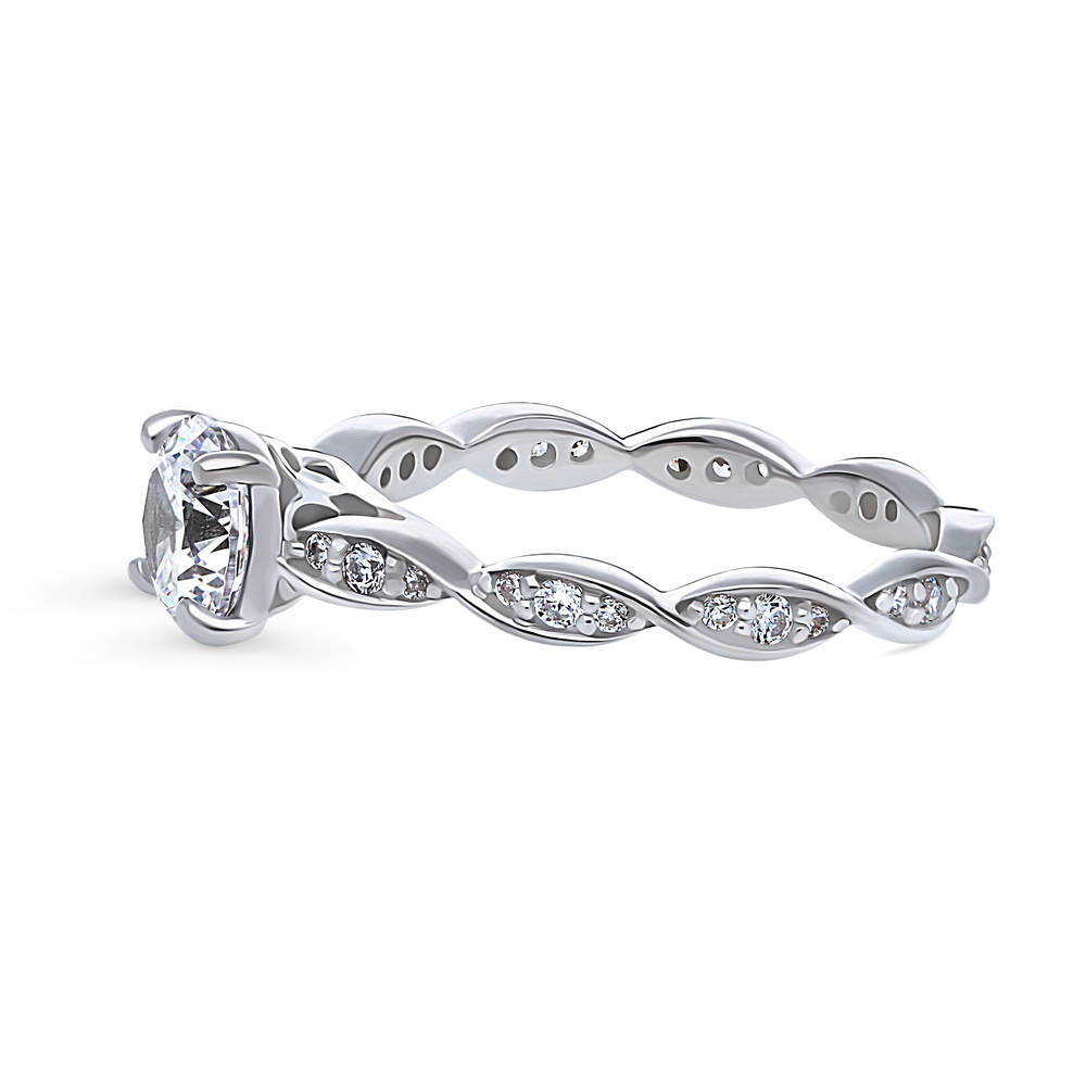 Angle view of Woven Solitaire CZ Ring in Sterling Silver