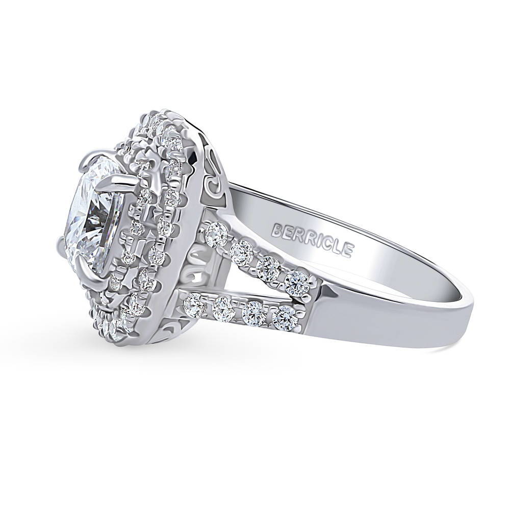 Halo Cushion CZ Split Shank Ring in Sterling Silver