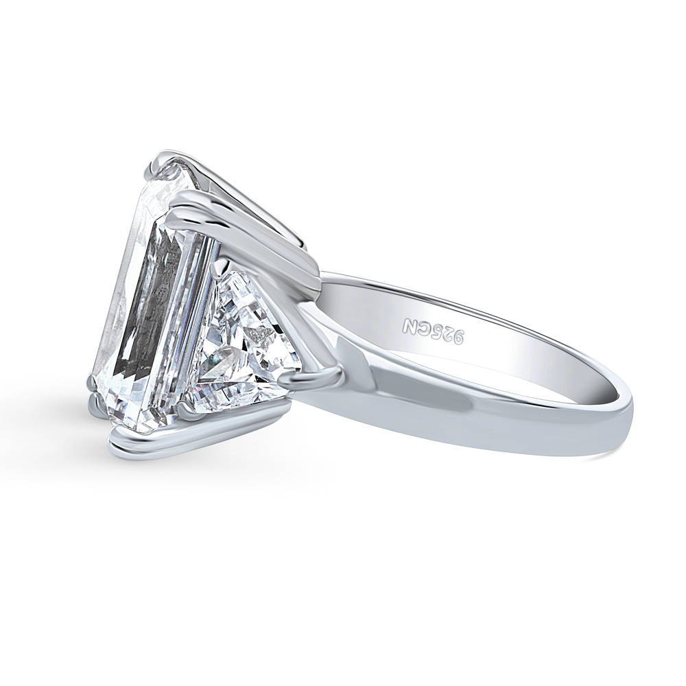 Angle view of 3-Stone Emerald Cut CZ Statement Ring in Sterling Silver