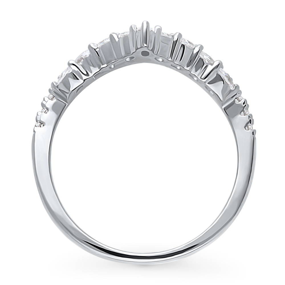 Wishbone Chevron CZ Curved Half Eternity Ring in Sterling Silver, alternate view
