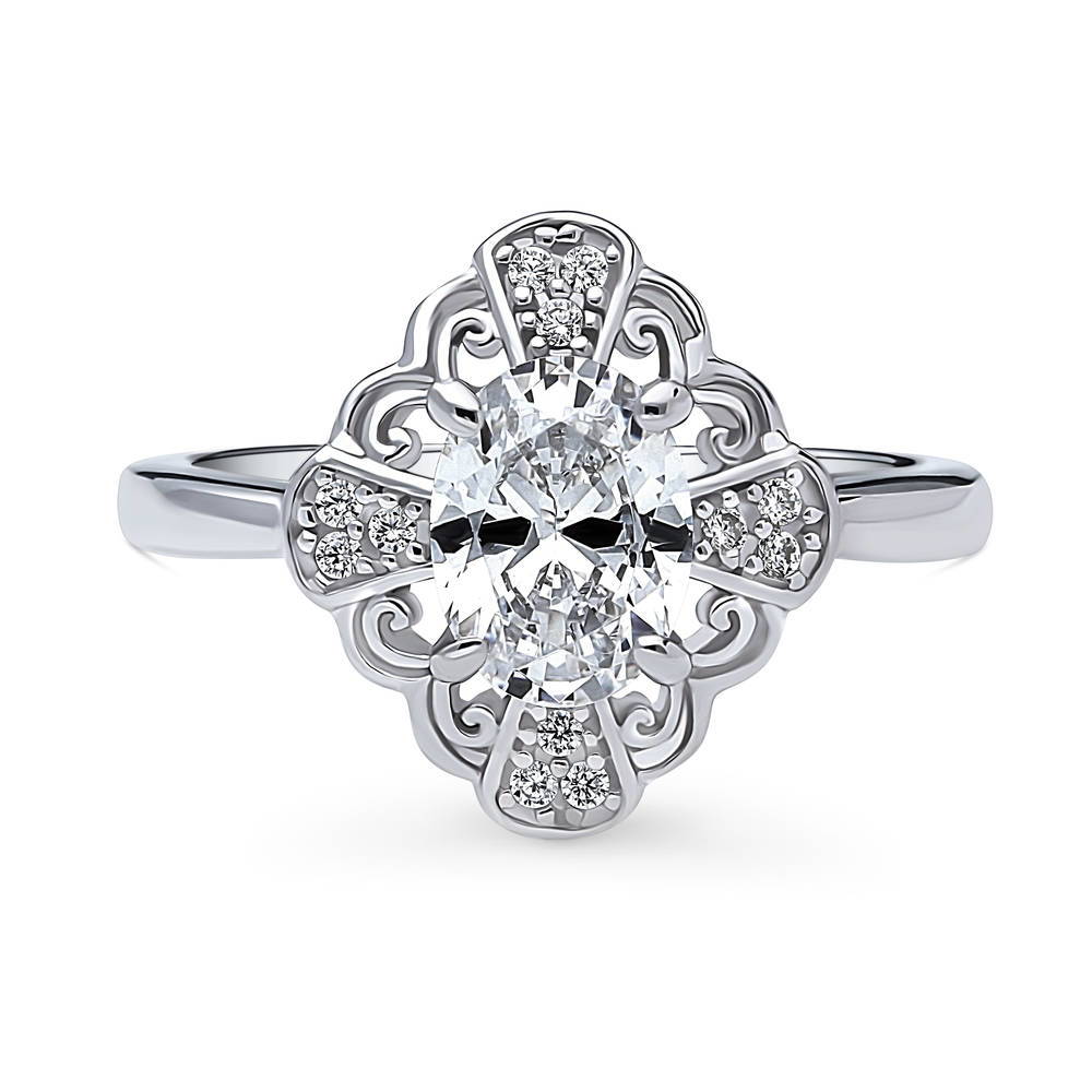 Halo Flower Oval CZ Ring in Sterling Silver, 1 of 9