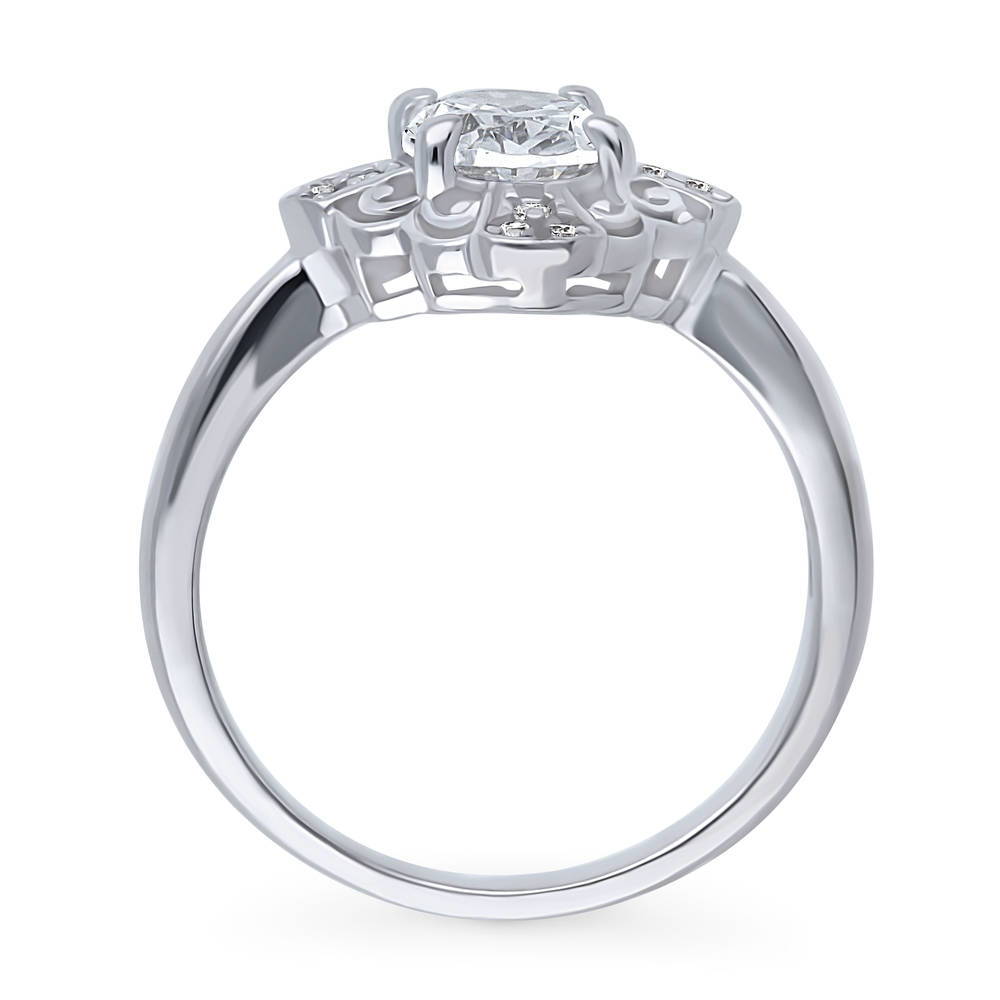 Alternate view of Halo Flower Oval CZ Ring in Sterling Silver