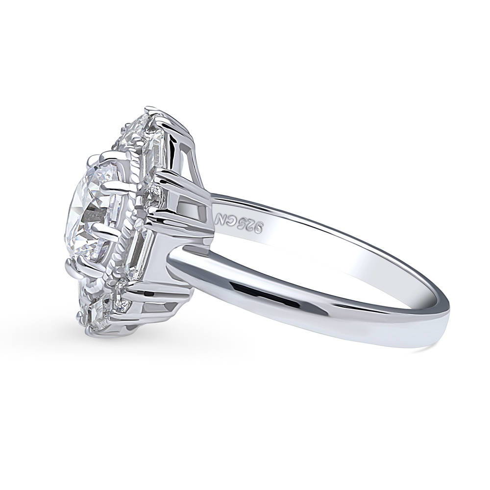 Angle view of Halo Cable Round CZ Ring in Sterling Silver