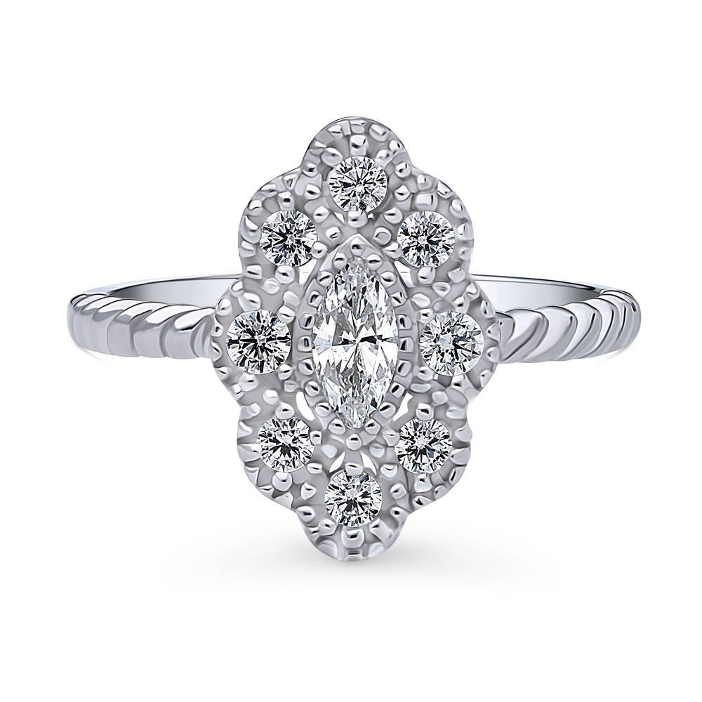 Halo Navette Marquise CZ Ring in Sterling Silver, 1 of 9