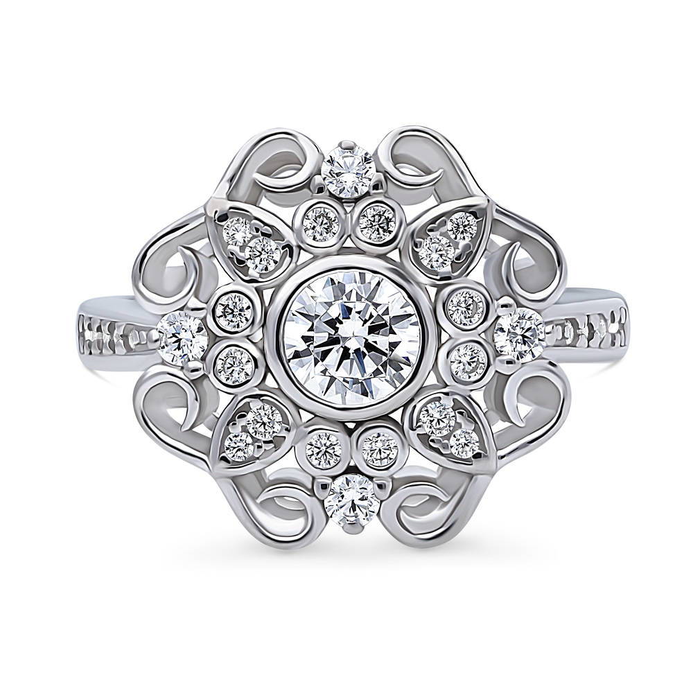 Halo Flower Round CZ Ring in Sterling Silver, 1 of 9