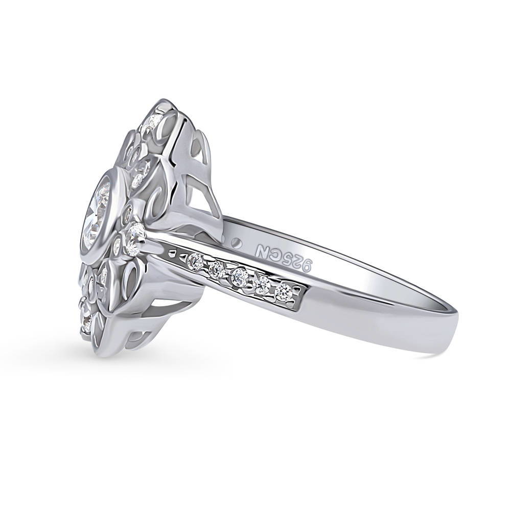 Angle view of Halo Flower Round CZ Ring in Sterling Silver, 5 of 9