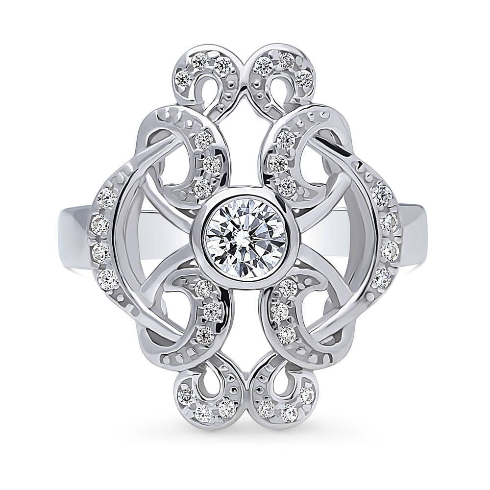 Flower Art Deco CZ Statement Ring in Sterling Silver, 1 of 9