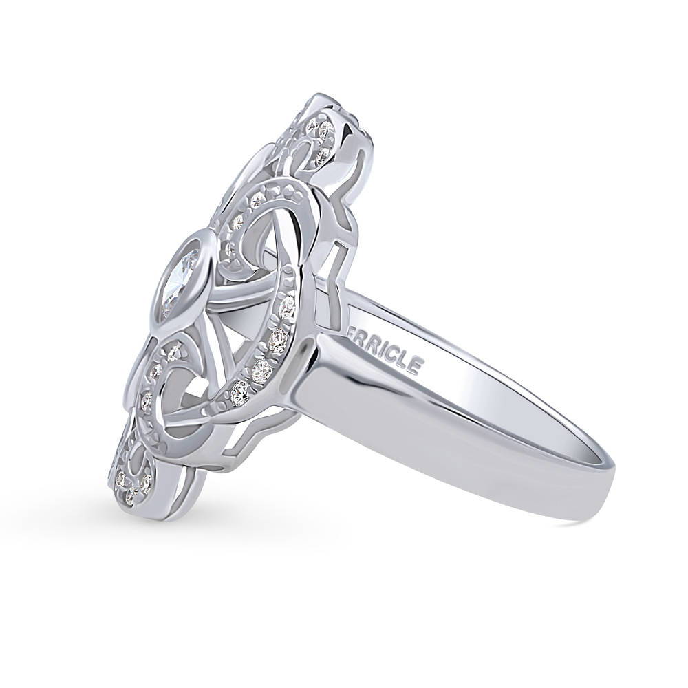 Angle view of Flower Art Deco CZ Statement Ring in Sterling Silver, 5 of 9