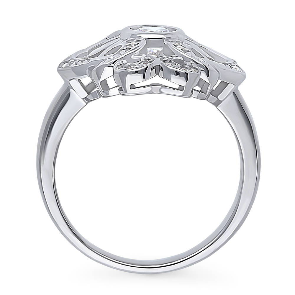 Flower Art Deco CZ Statement Ring in Sterling Silver