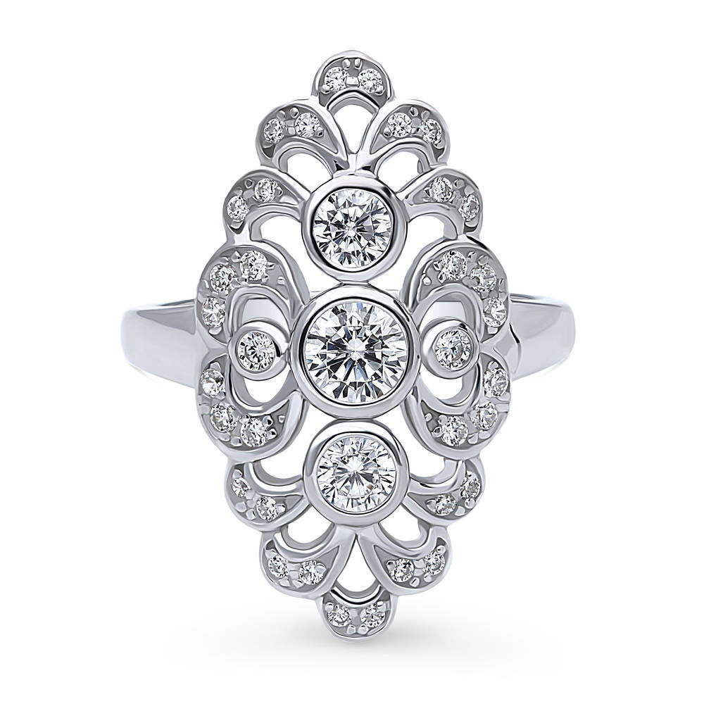 Navette Art Deco CZ Statement Ring in Sterling Silver