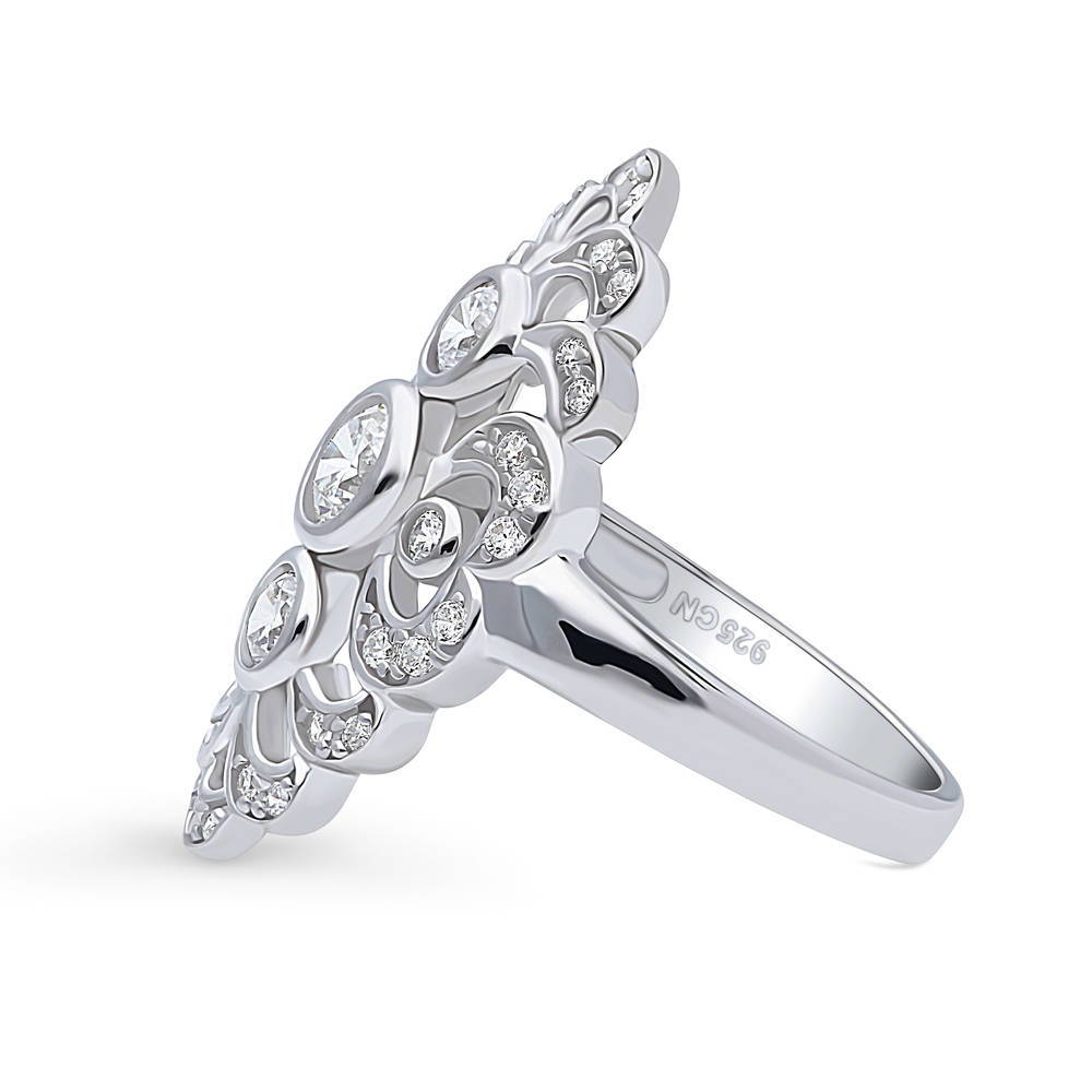 Navette Art Deco CZ Statement Ring in Sterling Silver