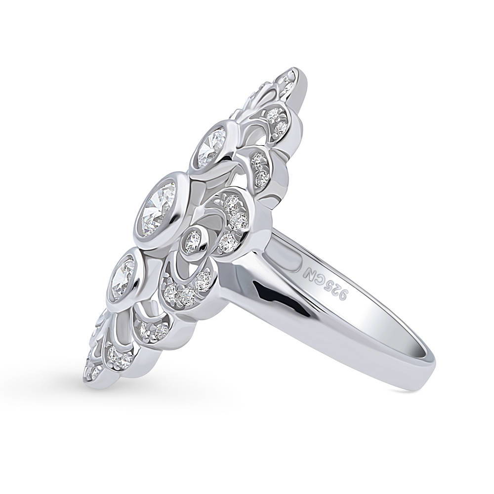 Angle view of Navette Art Deco CZ Statement Ring in Sterling Silver, 5 of 10