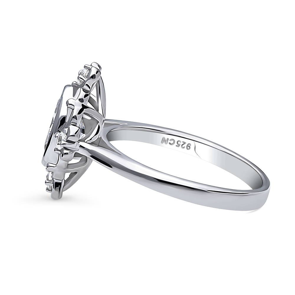 Angle view of Flower Art Deco CZ Ring in Sterling Silver