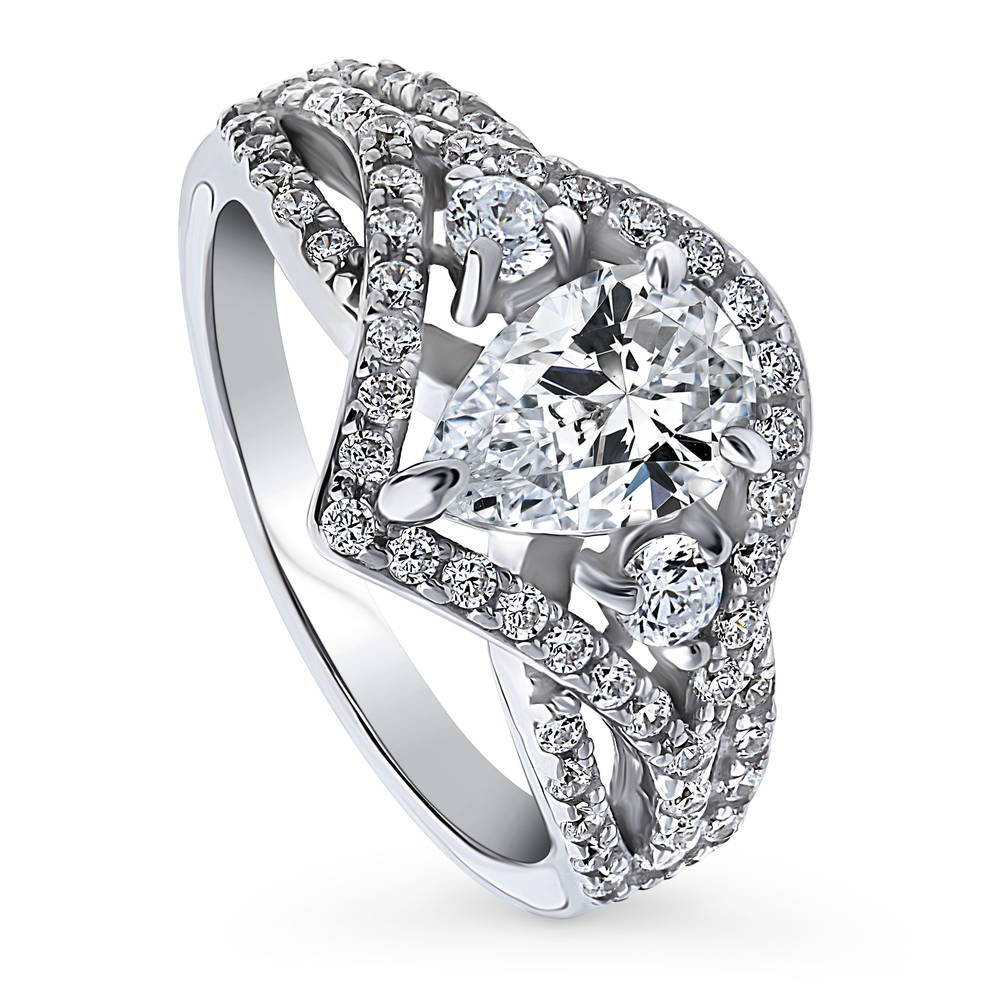 Front view of Woven 3-Stone CZ Statement Ring in Sterling Silver