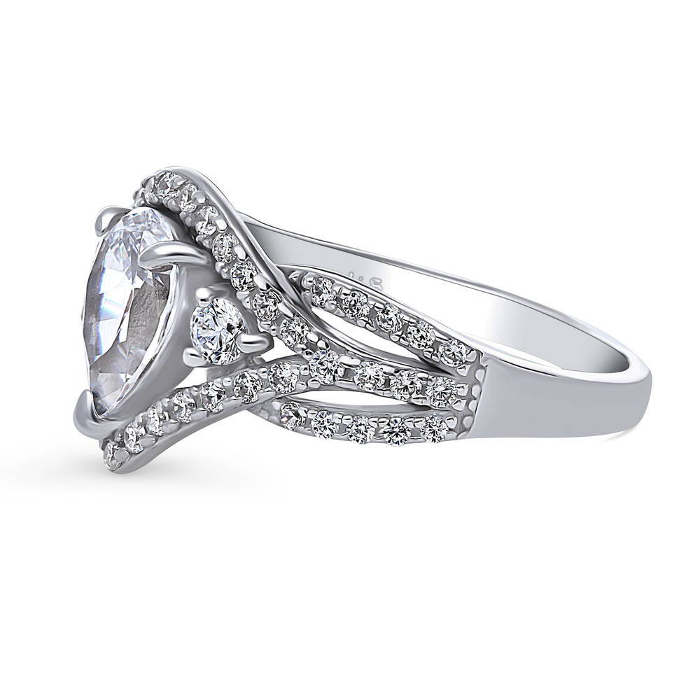 Angle view of Woven 3-Stone CZ Statement Ring in Sterling Silver