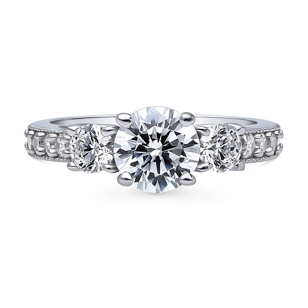 3-Stone Round CZ Ring in Sterling Silver