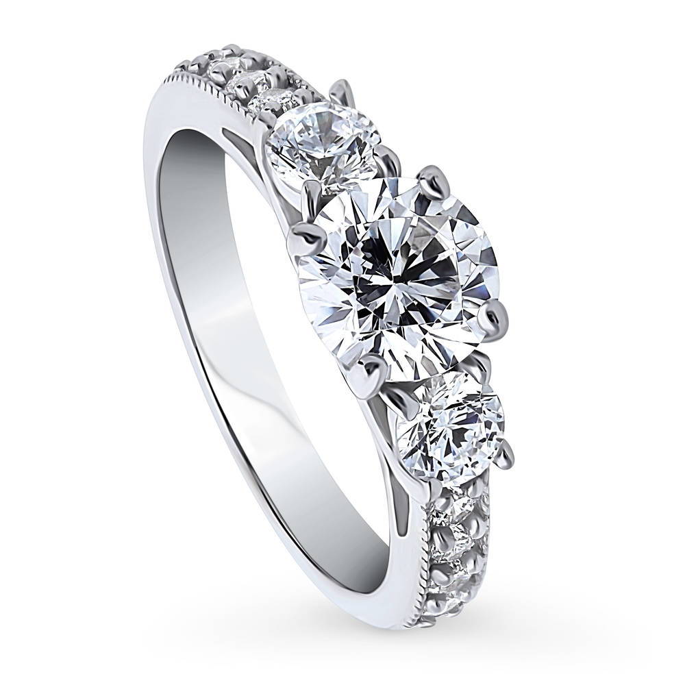 Front view of 3-Stone Round CZ Ring in Sterling Silver