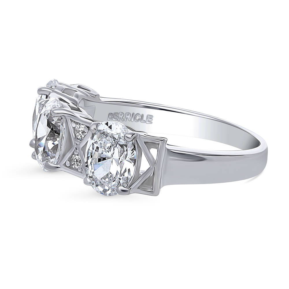 Angle view of 3-Stone Art Deco Oval CZ Statement Ring in Sterling Silver