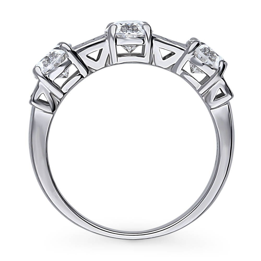 Alternate view of 3-Stone Art Deco Oval CZ Statement Ring in Sterling Silver